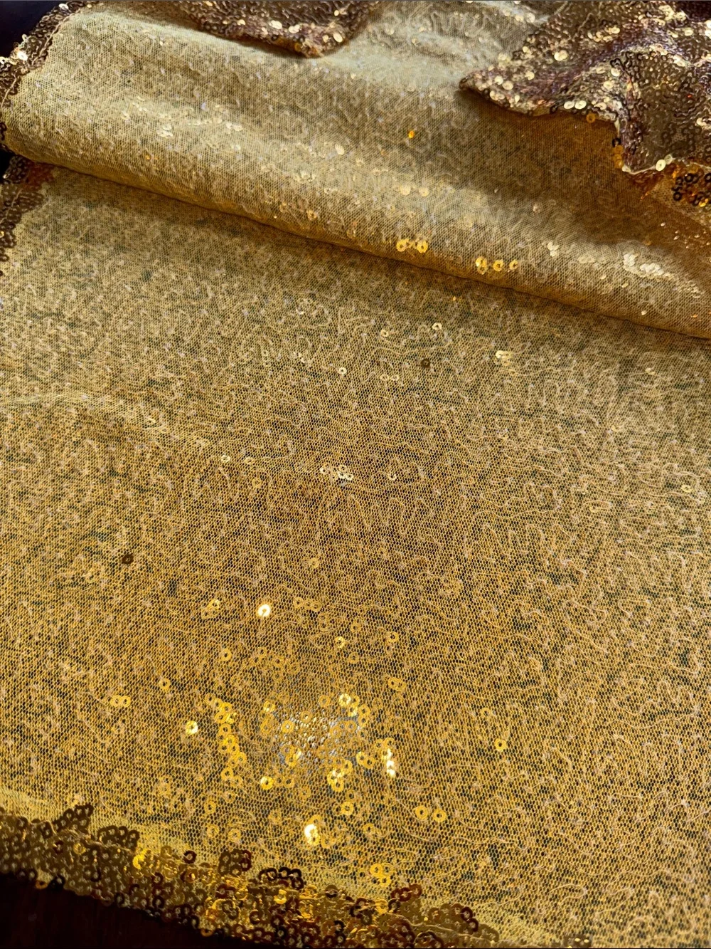 Gold Sequin Table Runner 108” x 12” Never Used
